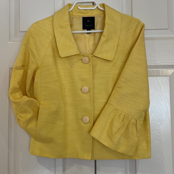 Yellow spring jacket, cotton/silk, with ¾ length bell-bottom sleeves. Size 8 - Picture 6 of 6